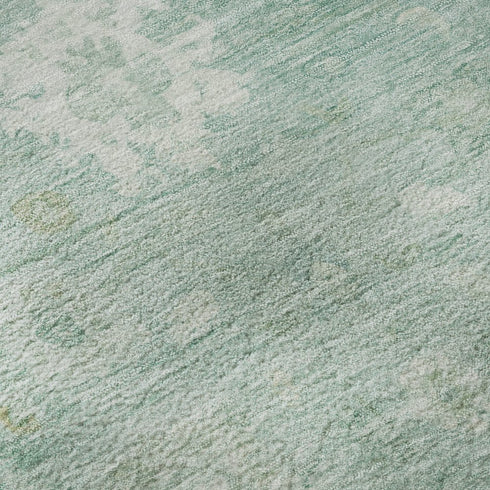 8' X 10' Teal And Ivory Damask Washable Area Rug With UV Protection