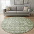 8' Artichoke Green And Ivory Oriental Washable Round Rug With UV Protection
