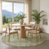 8' Artichoke Green And Ivory Oriental Washable Round Rug With UV Protection