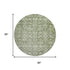 8' Artichoke Green And Ivory Oriental Washable Round Rug With UV Protection