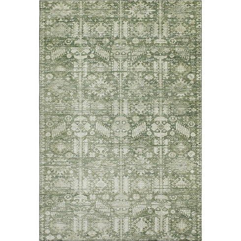 8' X 10' Artichoke Green And Ivory Oriental Washable Area Rug With UV Protection
