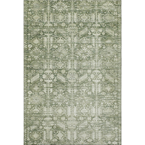 8' X 10' Artichoke Green And Ivory Oriental Washable Area Rug With UV Protection