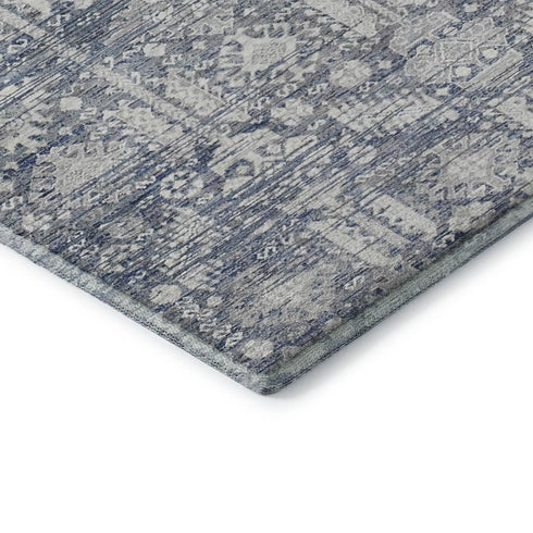 5' X 8' Blue And Ivory Oriental Washable Area Rug With UV Protection