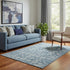 5' X 8' Denim Blue And Ivory Oriental Washable Area Rug With UV Protection