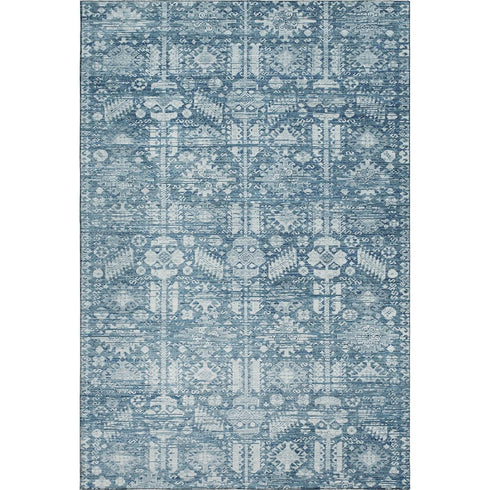 5' X 8' Denim Blue And Ivory Oriental Washable Area Rug With UV Protection