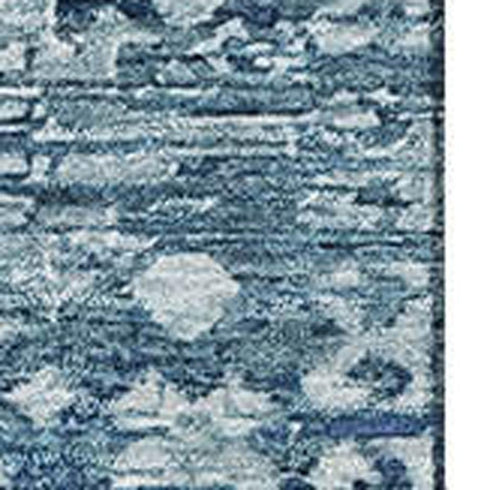 5' X 8' Denim Blue And Ivory Oriental Washable Area Rug With UV Protection