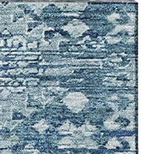 5' X 8' Denim Blue And Ivory Oriental Washable Area Rug With UV Protection