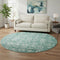 8' Teal And Ivory Oriental Washable Round Rug With UV Protection