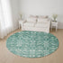 8' Teal And Ivory Oriental Washable Round Rug With UV Protection