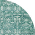 8' Teal And Ivory Oriental Washable Round Rug With UV Protection