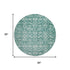 8' Teal And Ivory Oriental Washable Round Rug With UV Protection