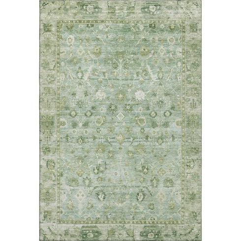 8' X 10' Artichoke Green And Ivory Oriental Washable Area Rug With UV Protection