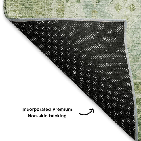 8' X 10' Artichoke Green And Ivory Oriental Washable Area Rug With UV Protection
