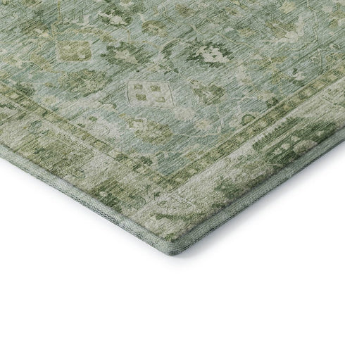 8' X 10' Artichoke Green And Ivory Oriental Washable Area Rug With UV Protection