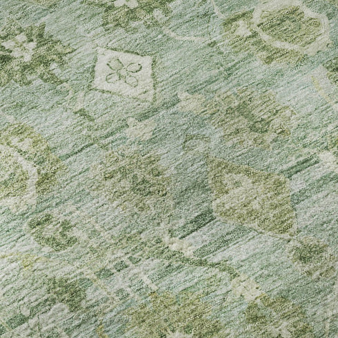 8' X 10' Artichoke Green And Ivory Oriental Washable Area Rug With UV Protection