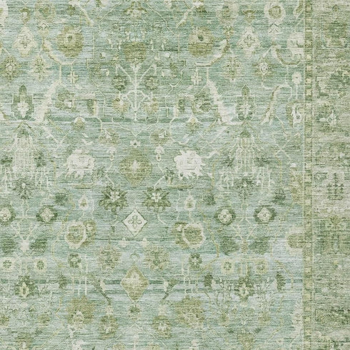8' X 10' Artichoke Green And Ivory Oriental Washable Area Rug With UV Protection