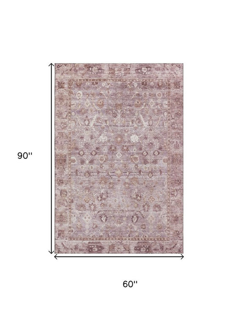 5' X 8' Blush And Ivory Oriental Washable Area Rug With UV Protection