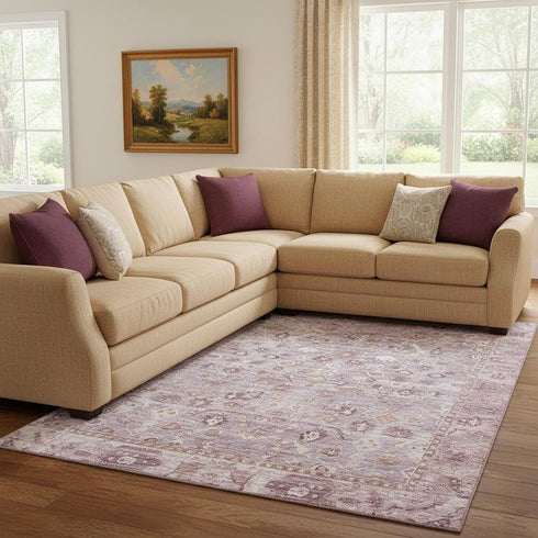 8' X 10' Blush And Ivory Oriental Washable Area Rug With UV Protection