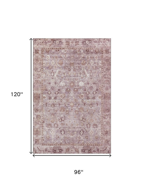 8' X 10' Blush And Ivory Oriental Washable Area Rug With UV Protection
