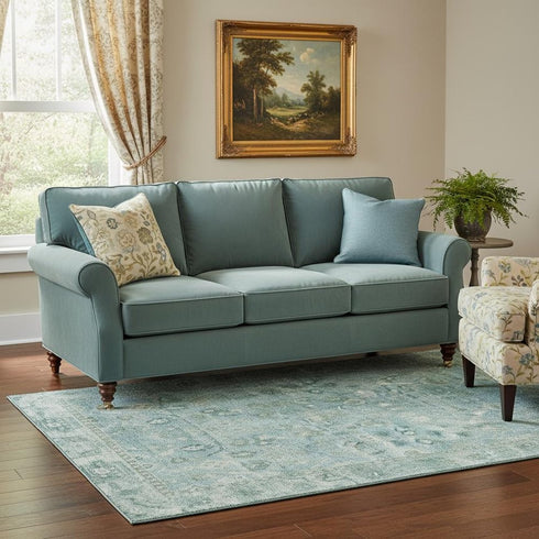 5' X 8' Blue And Ivory Oriental Washable Area Rug With UV Protection