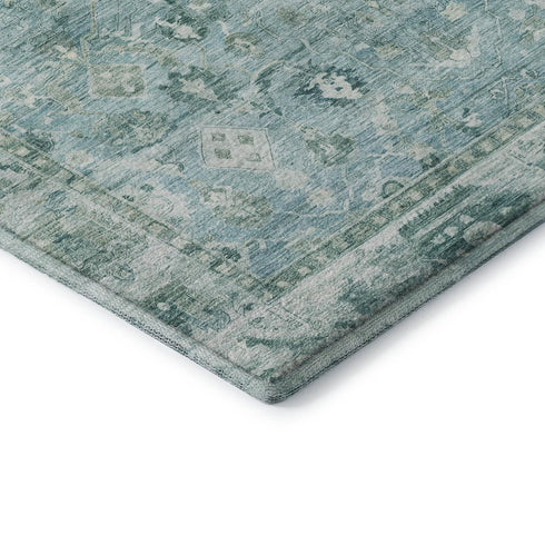 5' X 8' Blue And Ivory Oriental Washable Area Rug With UV Protection
