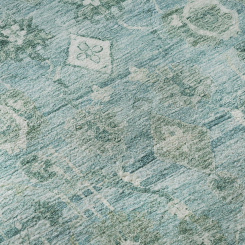 5' X 8' Blue And Ivory Oriental Washable Area Rug With UV Protection