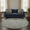 8' Pewter And Ivory Oriental Washable Round Rug With UV Protection