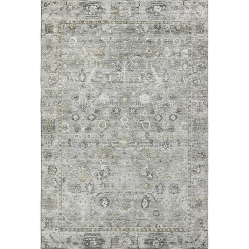 8' X 10' Pewter And Ivory Oriental Washable Area Rug With UV Protection