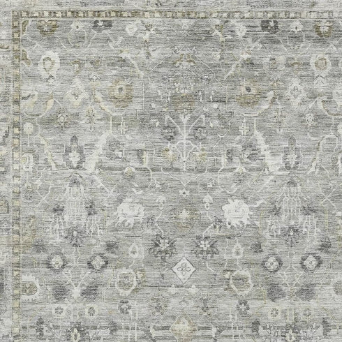 8' X 10' Pewter And Ivory Oriental Washable Area Rug With UV Protection