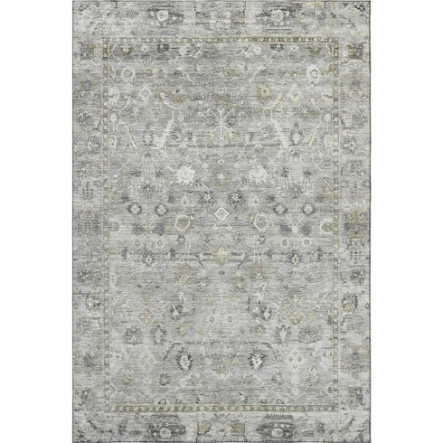 8' X 10' Pewter And Ivory Oriental Washable Area Rug With UV Protection