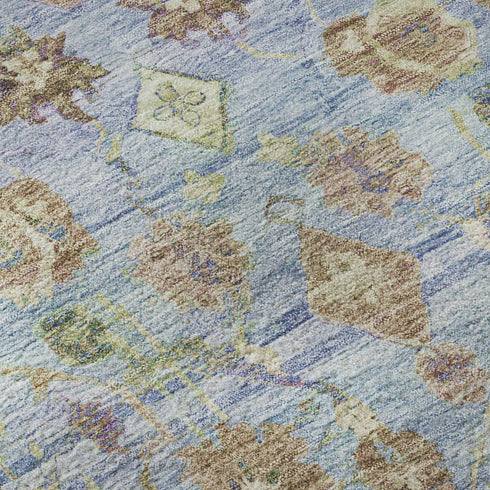 8' Pale Aqua And Lavender Oriental Washable Round Rug With UV Protection