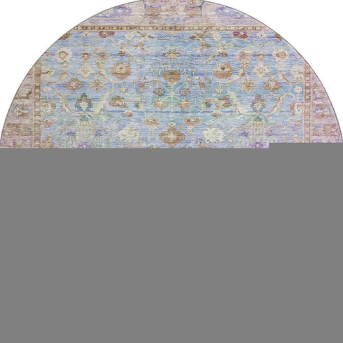 8' Pale Aqua And Lavender Oriental Washable Round Rug With UV Protection