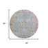 8' Pale Aqua And Lavender Oriental Washable Round Rug With UV Protection