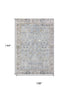 9' X 12' Sky Blue And Ivory Oriental Washable Area Rug With UV Protection