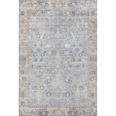 9' X 12' Sky Blue And Ivory Oriental Washable Area Rug With UV Protection