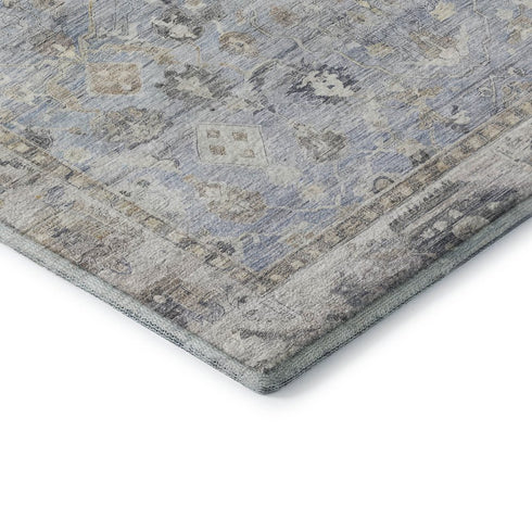 9' X 12' Sky Blue And Ivory Oriental Washable Area Rug With UV Protection