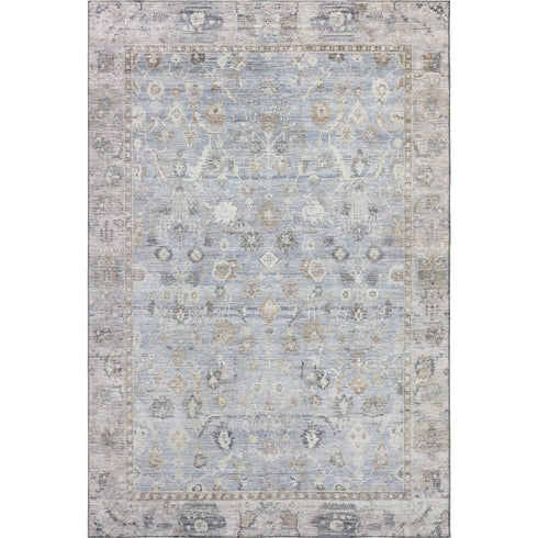 9' X 12' Sky Blue And Ivory Oriental Washable Area Rug With UV Protection