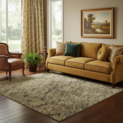 5' X 8' Brown And Beige Oriental Washable Area Rug With UV Protection