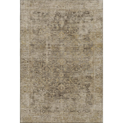 5' X 8' Brown And Beige Oriental Washable Area Rug With UV Protection