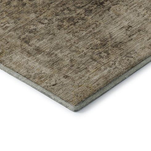 9' X 12' Brown And Beige Oriental Washable Area Rug With UV Protection