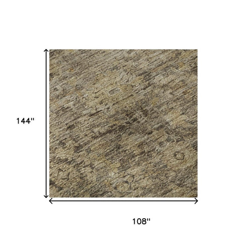 9' X 12' Brown And Beige Oriental Washable Area Rug With UV Protection