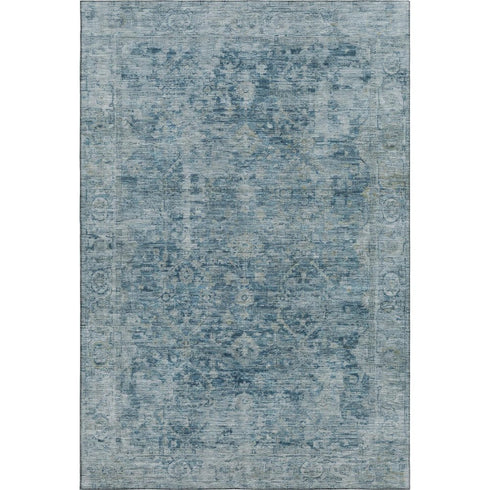 5' X 8' Blue And Gray Oriental Washable Area Rug With UV Protection