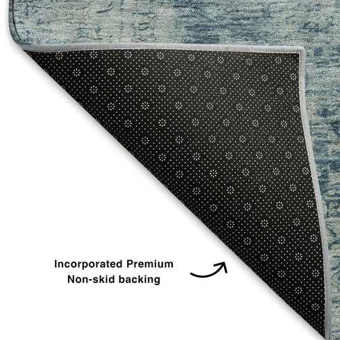 5' X 8' Blue And Gray Oriental Washable Area Rug With UV Protection