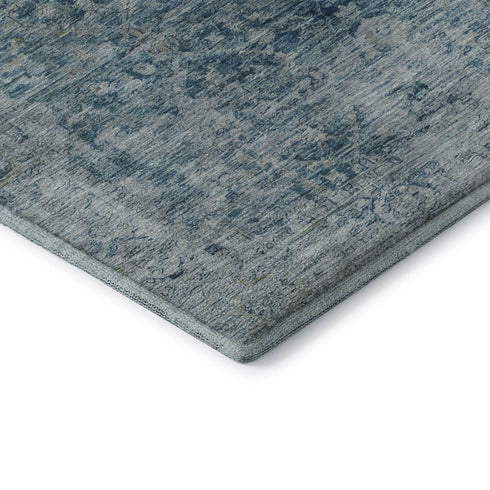 5' X 8' Blue And Gray Oriental Washable Area Rug With UV Protection