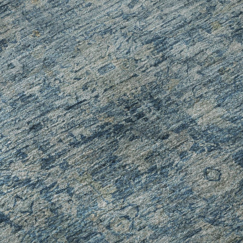 5' X 8' Blue And Gray Oriental Washable Area Rug With UV Protection