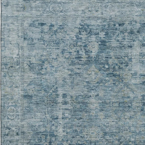 5' X 8' Blue And Gray Oriental Washable Area Rug With UV Protection