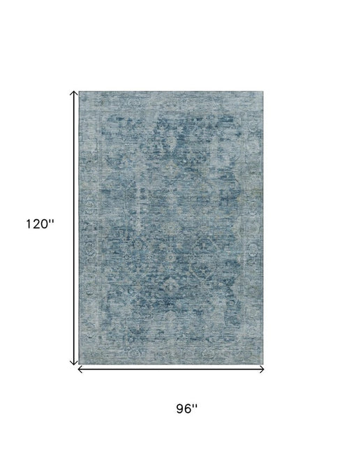 8' X 10' Blue And Gray Oriental Washable Area Rug With UV Protection