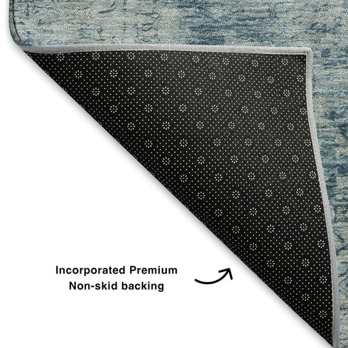 8' X 10' Blue And Gray Oriental Washable Area Rug With UV Protection