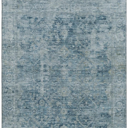 8' X 10' Blue And Gray Oriental Washable Area Rug With UV Protection