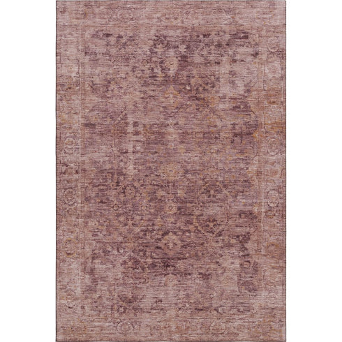 5' X 8' Merlot And Pink Oriental Washable Area Rug With UV Protection